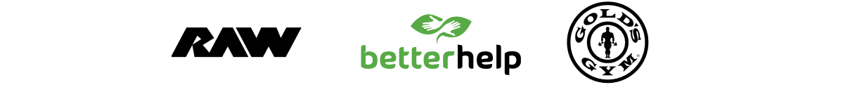Logos of Raw, betterhelp and Gold's Gym