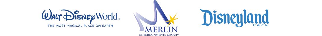Logos of Walt Disney World, Merlin Entertainments Group and Disneyland Park