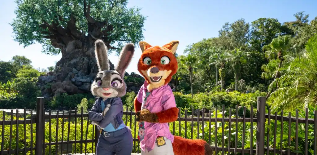 Judy Hopps and Nick Wilde posing outdoors at Disney’s Animal Kingdom