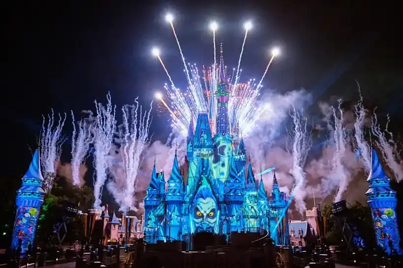 Spectacular fireworks illuminating Cinderella Castle at Magic Kingdom Park, creating a breathtaking nighttime display.