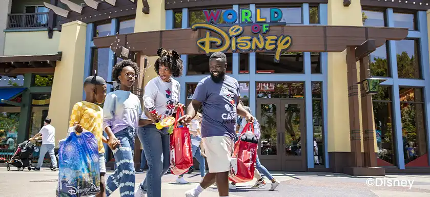 Interior of the World of Disney store, filled with magical souvenirs and apparel.