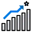 A growing bar chart with an upward arrow signifies progress and success in business or analytics.