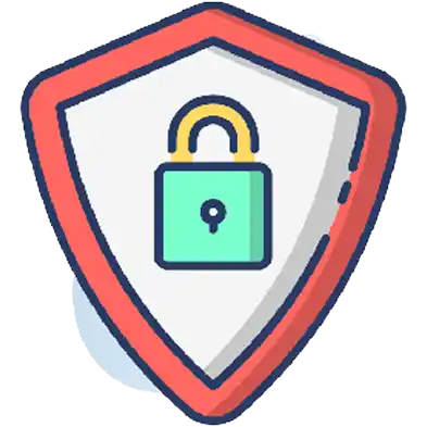 A shield with a central lock symbol representing security and protection for online information.