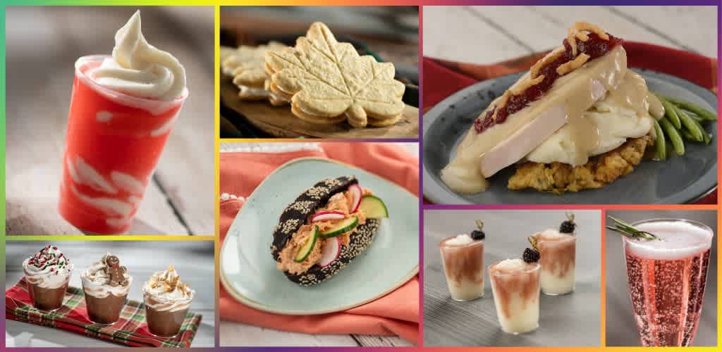 Assorted desserts including ice cream, cookies, pie, hot chocolate, and pudding with toppings arranged on colorful plates and settings.