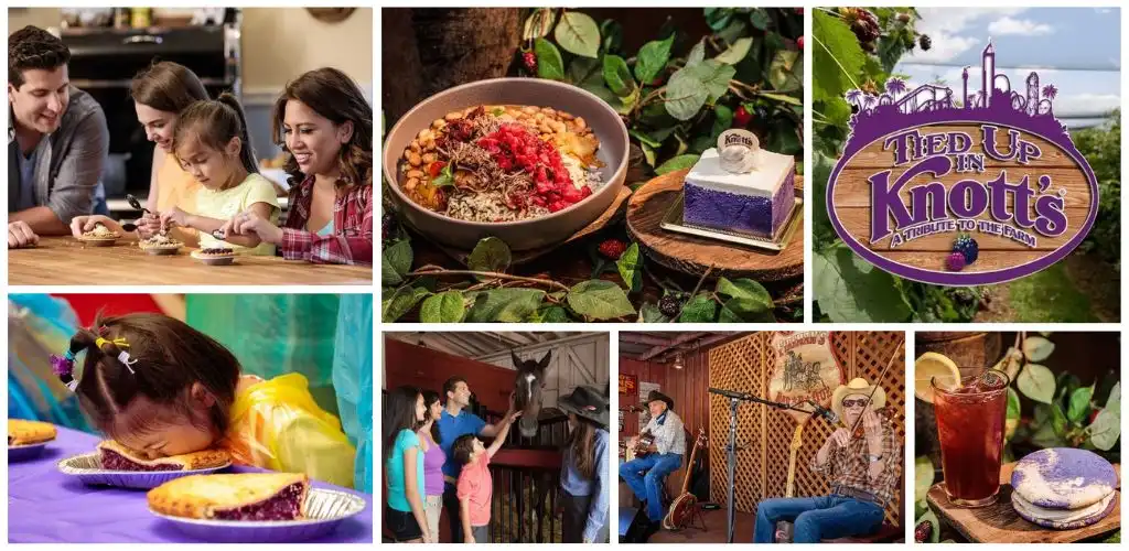 Children and adults enjoy food, music, and activities on a farm during a community event with plants and farm-themed decorations.