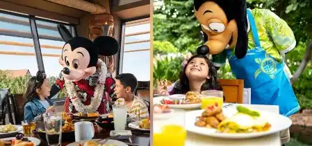 Children dining with Mickey Mouse and meeting Pluto at Disneyland