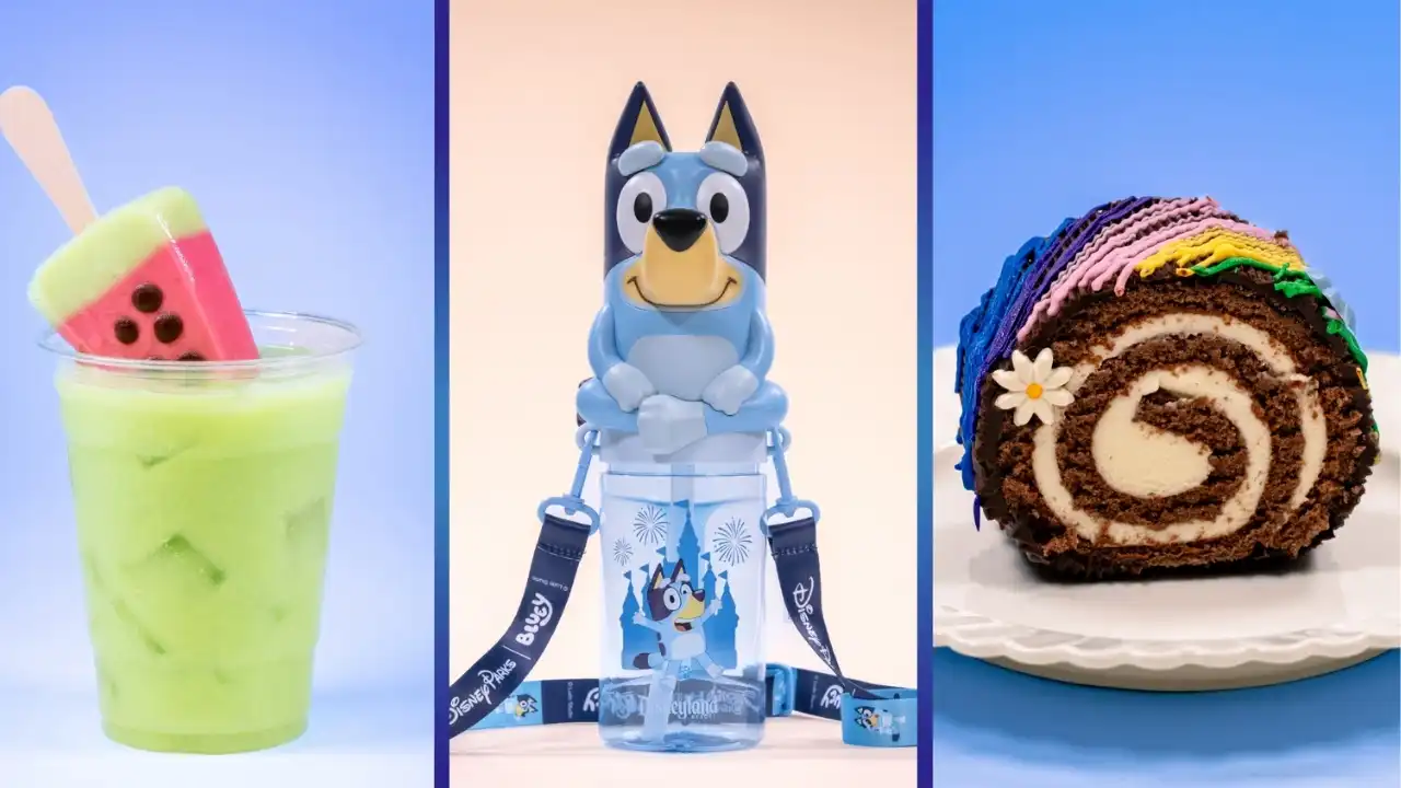 Bluey-themed snacks and colorful layered drinks at Disneyland