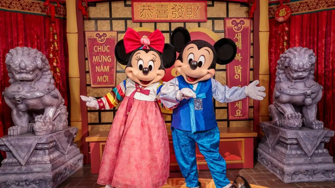 Mickey and Minnie Mouse in Lunar New Year outfits at Disneyland Resort