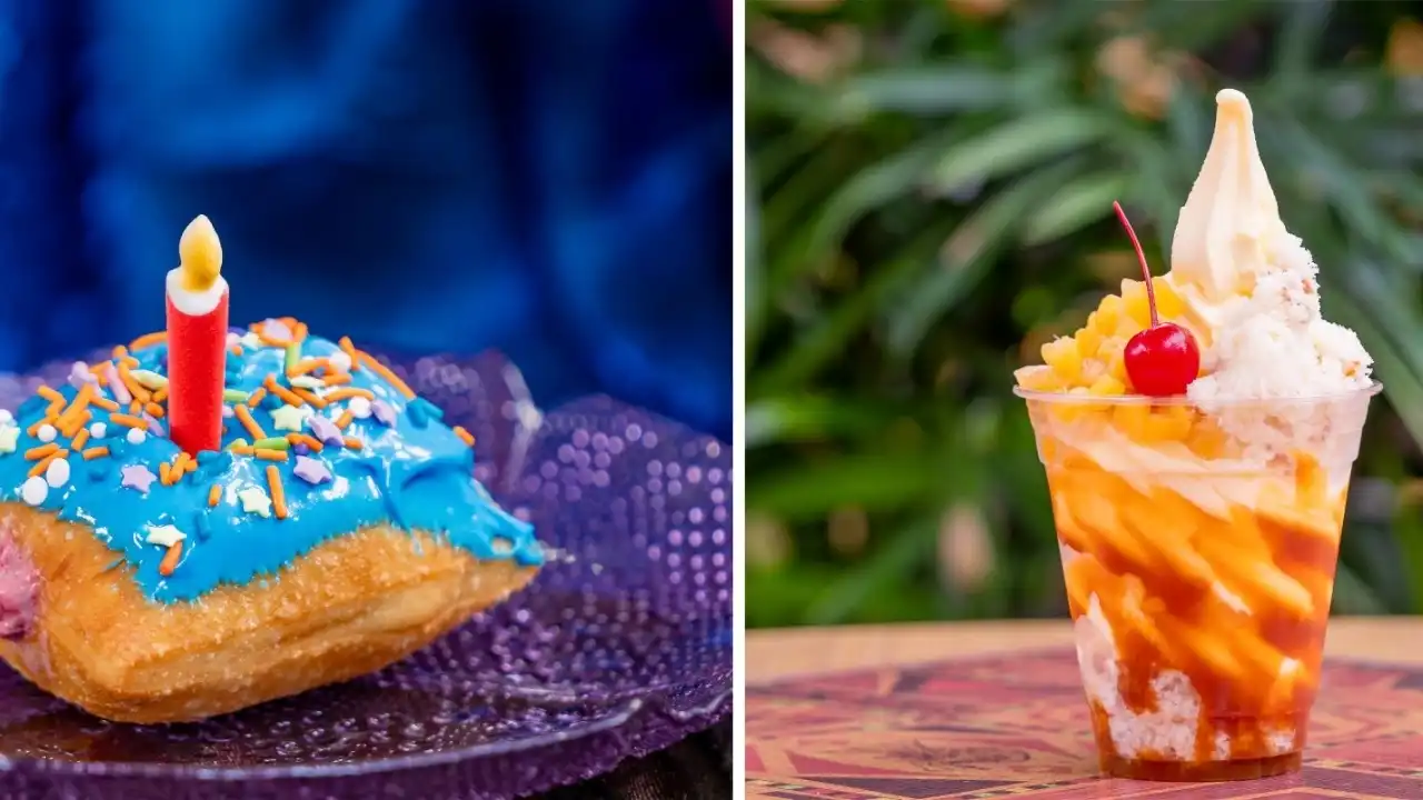 Colorful 70th anniversary cupcake with gold topper at Disneyland Hotels