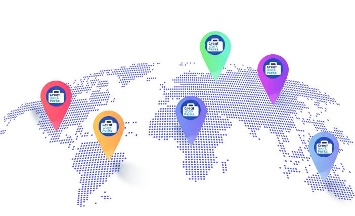 World map highlighting Great Work Perks coverage across countries