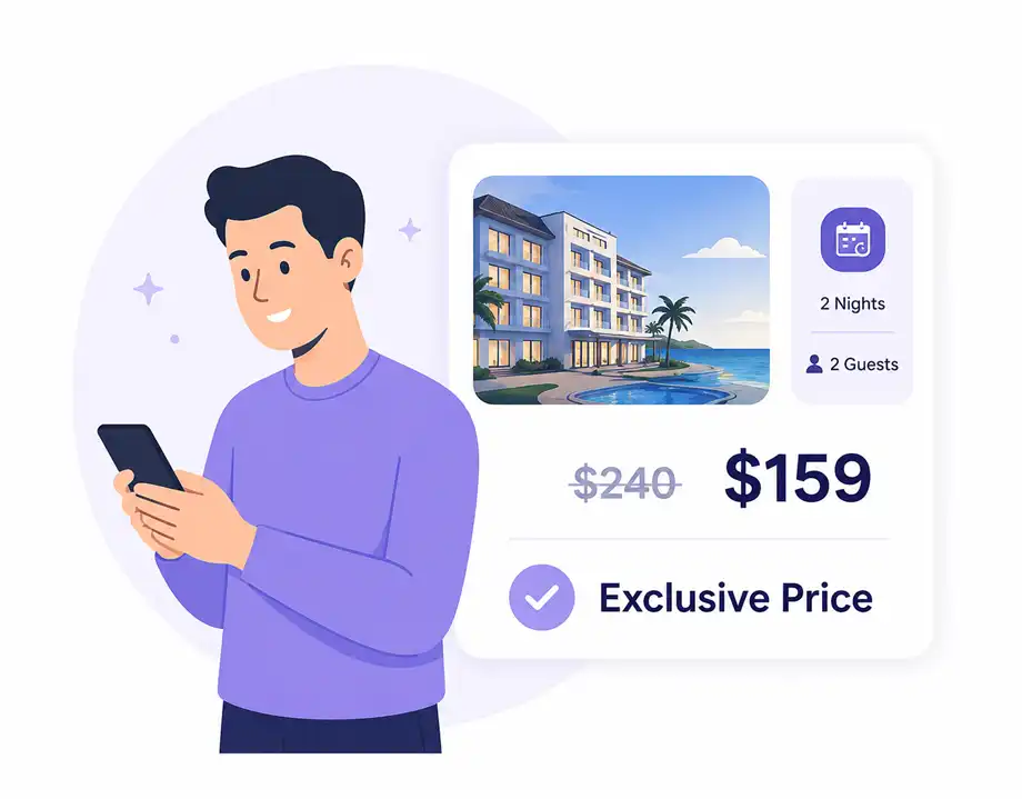 Employee viewing an exclusive hotel discount on their phone.
