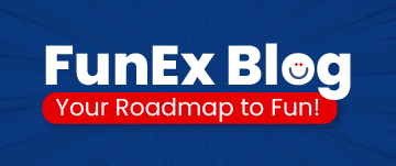 A colorful graphic featuring the title "FunEx Blog" in bold white letters against a blue background with a radiating pattern. Below, the tagline "Your Roadmap to Fun!" is displayed in red. A smiling emoji is incorporated into the text, adding a playful touch.